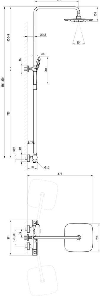 Sprchový stĺp Flat FL 091.00 s termostatickou batériou