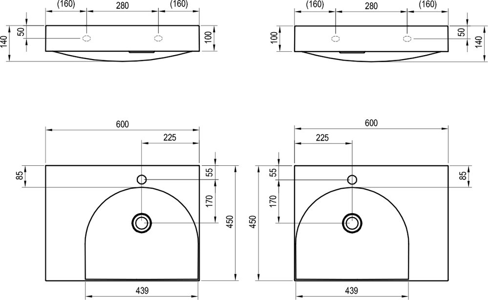 Umývadlo Lite 60/45 L/P, s otvorom pre batériu